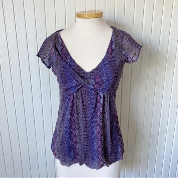 Weston Wear Purple Snakeskin Cap Sleeve Blouse Top Size Large - Picture 1 of 14